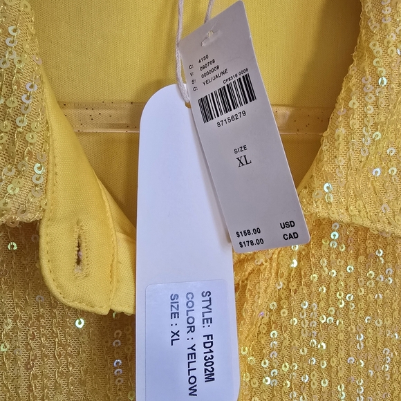 Anthropologie New Flat White Yellow Sequin Tunic Button Front Shirt Dress XL - Picture 9 of 12